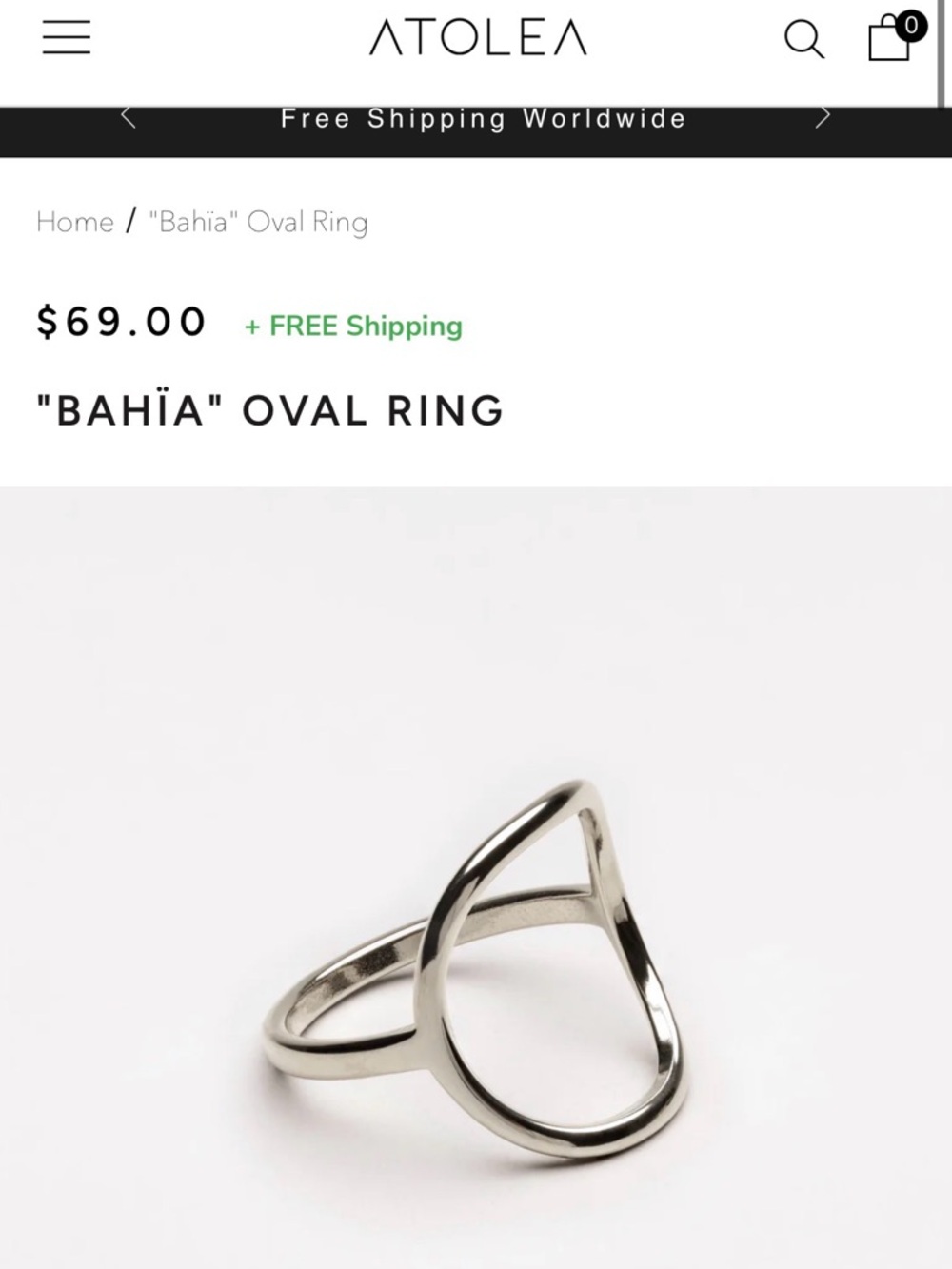 ATOLEA "Bahía" Open Oval Ring in Silver